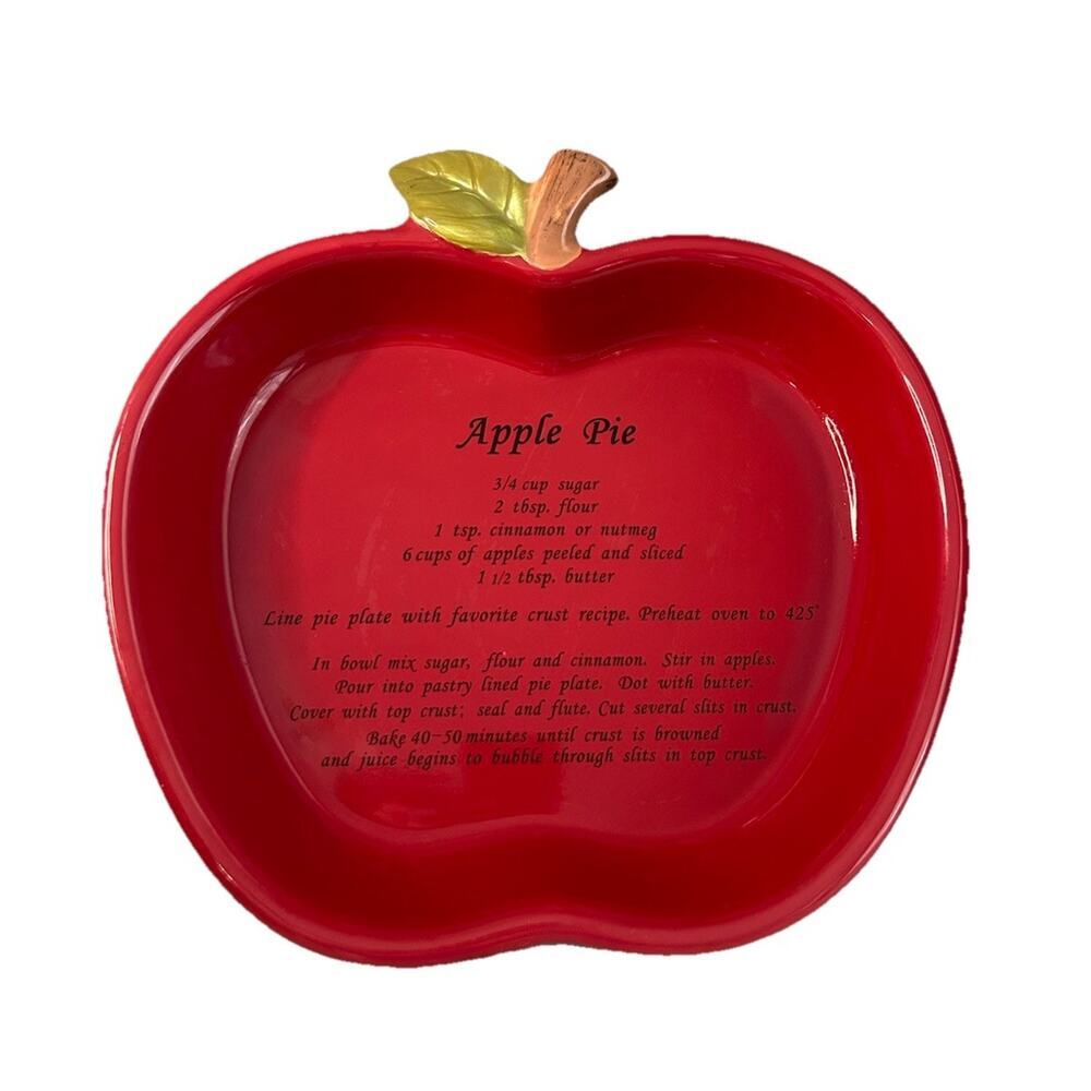 Harvest Ceramic Red Apple Shaped Oven Proof Apple Pie Recipe Dish Vintage Plate